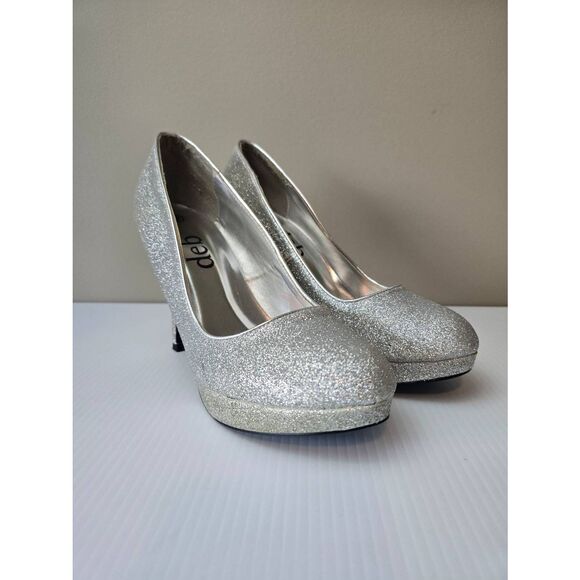 Deb Heels Silver Glitter All Over Sz 9 - Picture 1 of 10